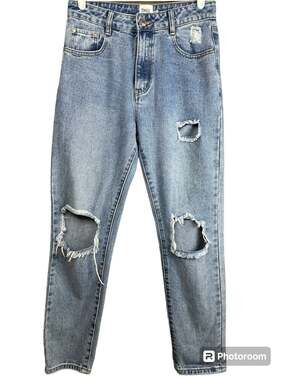 Princess Polly Light Wash Mom Distressed High Waisted Denim Blue Jeans Size 4
